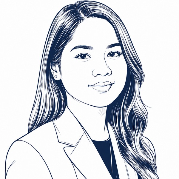Line-drawn portrait of Kate M.